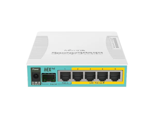 MikroTik hEX PoE front top angle